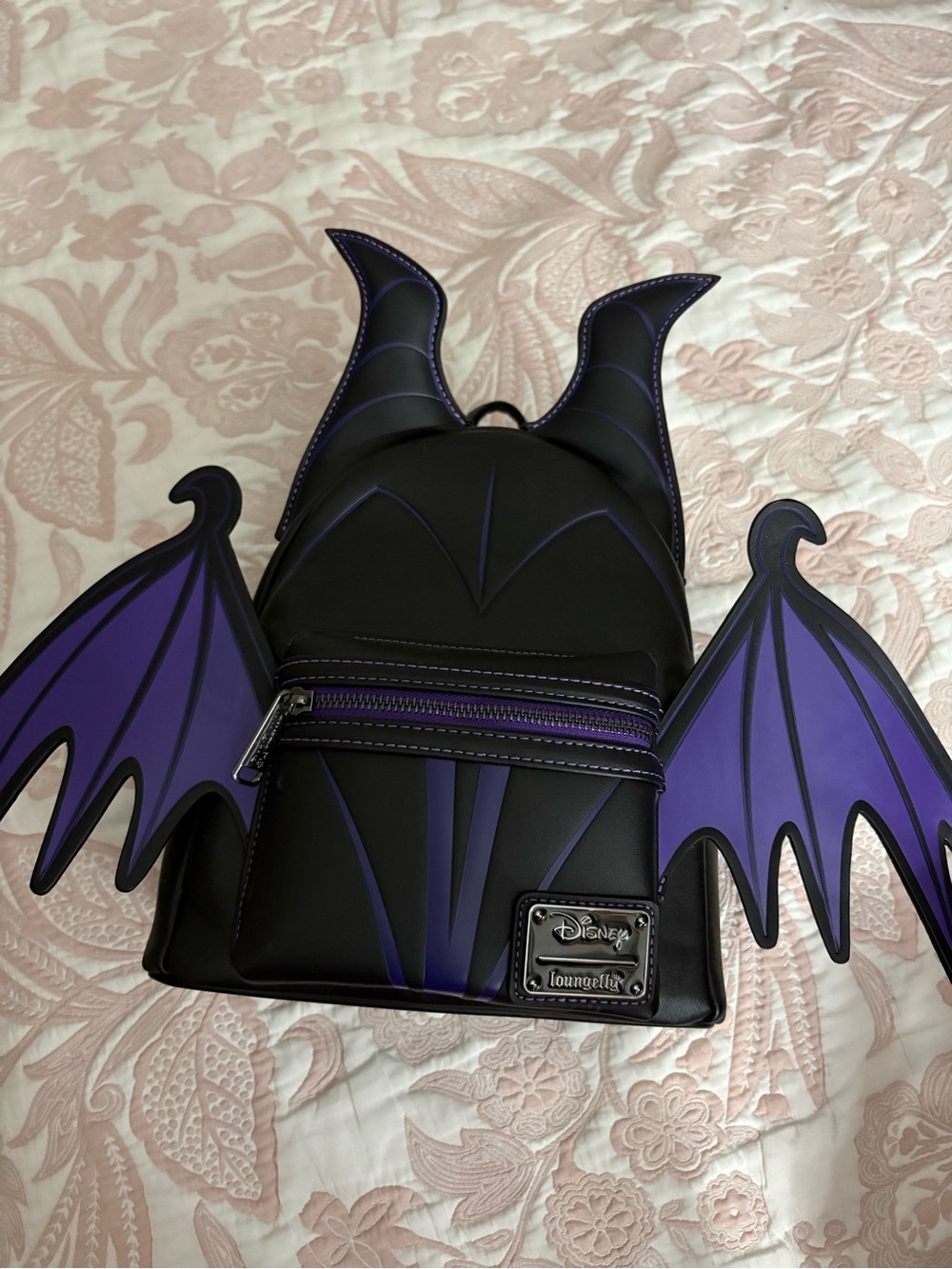 Loungefly Black and Purple Maleficent Winged Mini Backpack
